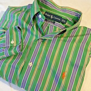 Ralph Lauren Classic-Fit‎  Long Sleeve Woven Shirt Striped Green Orange Size-XL